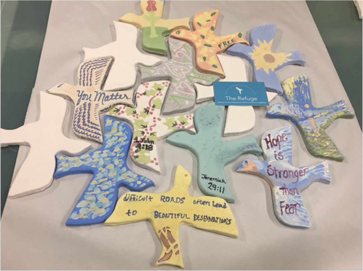 Dove Projects also include free craft materials so participants can make “dove tiles” for recovering victims.