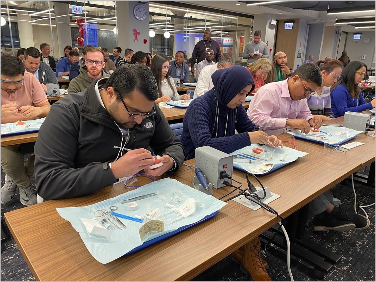 More than 50 dentists who provide care in Aspen Dental-branded practices attend a two-day dental implant training program at ADMI’s Chicago-based Practice Support Center in advance of the rollout of dental implant therapy as a treatment option.