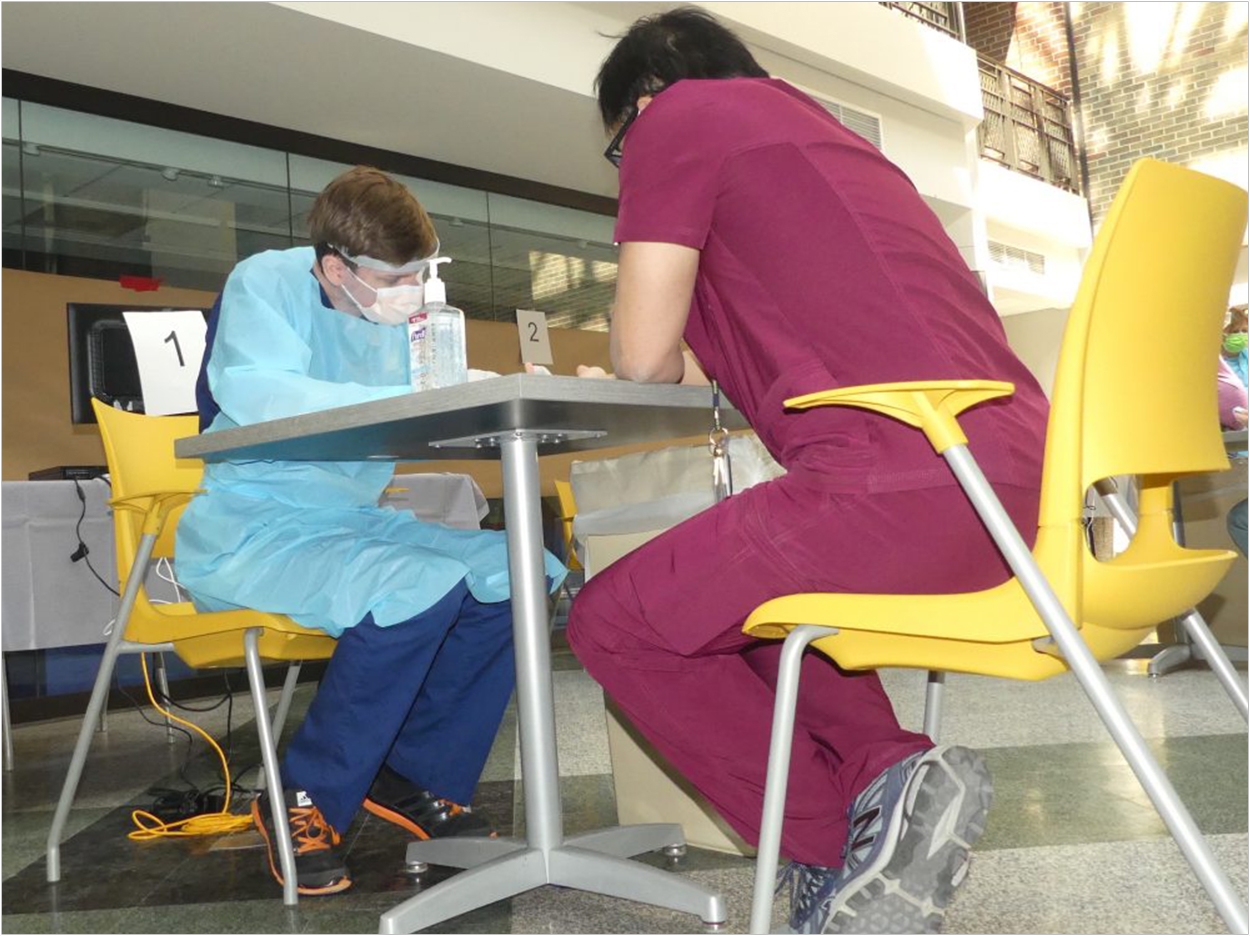 The dental school’s Sindecuse atrium was temporarily converted for antibody testing.