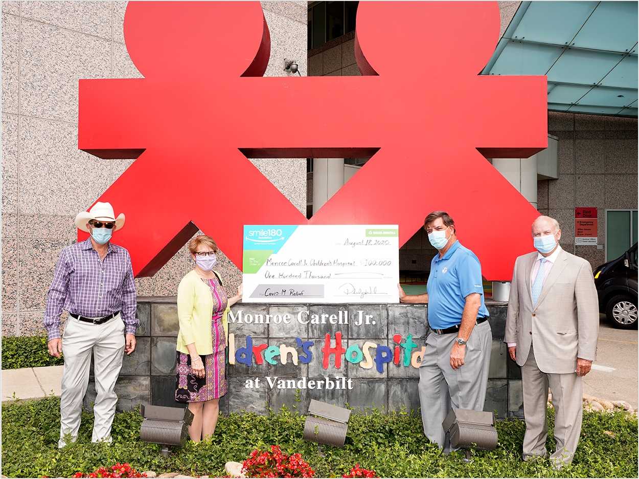(Left to right) Kix Brooks, country music artist, Arrington Vineyards co-owner, chair of Monroe Carell Jr Children’s Hospital at Vanderbilt Advisory Board; Meg Rush, MD, MMHC, president of Monroe Carell Jr Children’s Hospital at Vanderbilt; Phil Wenk, president and CEO Delta Dental of Tennessee; John W. Brock III, MD, senior vice president of pediatric surgical services.