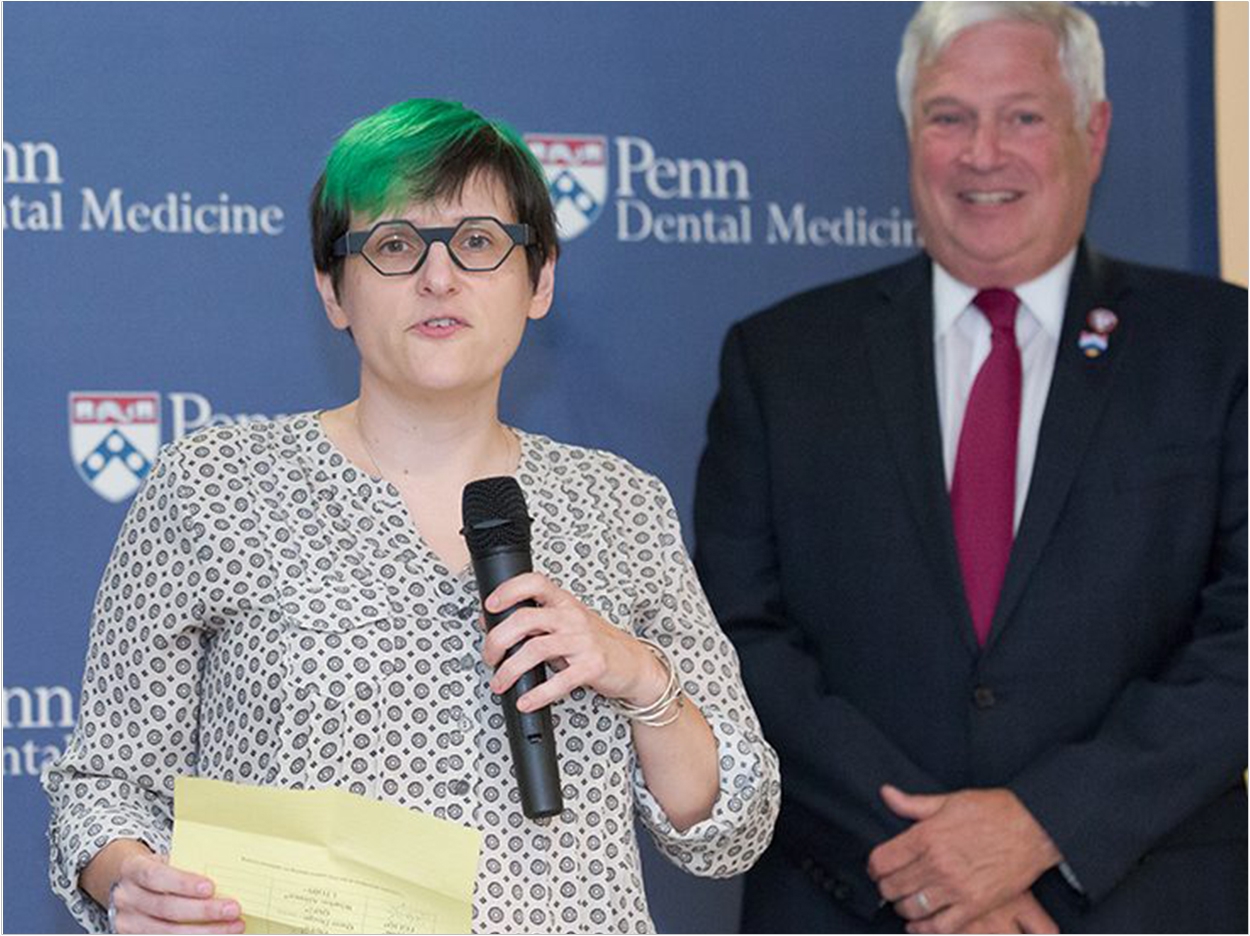 Erin Cross, director of Penn’s LGBT Center, with Dean Mark Wolff as the School hosted its inaugural Pride Celebration in 2019. The school will work closely with the center on the new LGBTQ+ Fund’s initiatives.