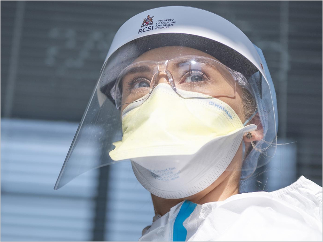Pictured is Natalie McEvoy, clinical research nurse in anesthesia and critical care at RCSI, wearing her personal protective equipment. RCSI