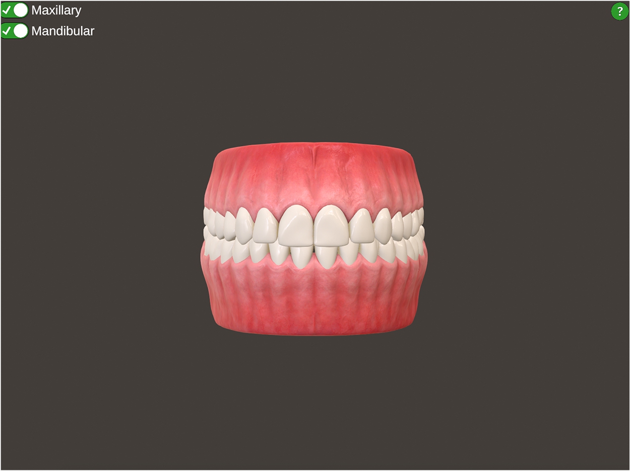Questions involving 3D models include a help section represented by a question mark in the upper right-hand corner of the screen. Clicking on the question mark will display an overlay screen, which presents instructions on how to manipulate the model.