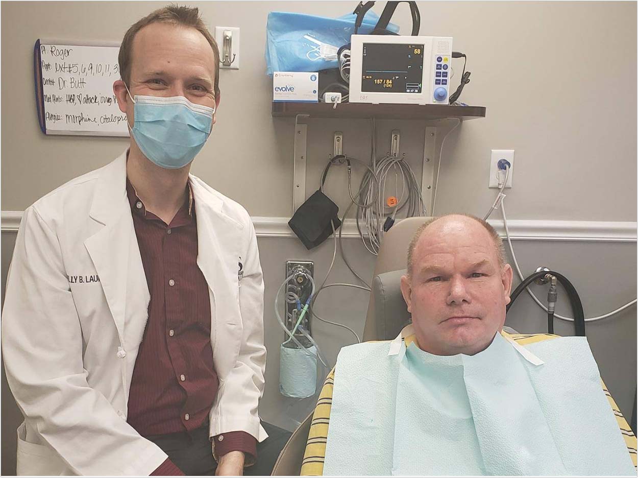 Dental Lifeline Network supports care such as that provided by Dr. Billy Laun of OMS Carbondale to patients like Roger, a veteran living in Herrin, Illinois.